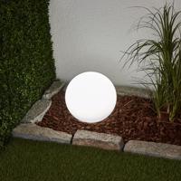 Lindby LED napelemes lámpa Lago, Ø 25 cm, gömb, földi tüske, fehér